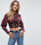 Asos Petite Check Top With Lace Corset Detail - Multi