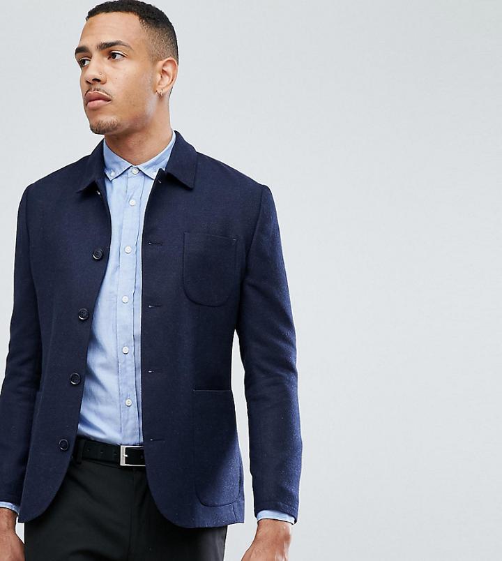 Heart & Dagger Tall Button Through Slim Worker Jacket - Navy