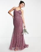 Beauut Bridesmaid All-over Embellished Maxi Dress With Cami Straps In Mauve-purple