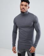 Asos Muscle Fit Long Sleeve T-shirt With Roll Neck - Gray
