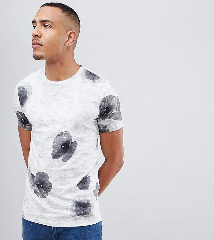 Selected Homme Tall T-shirt With Large Floral Print - White