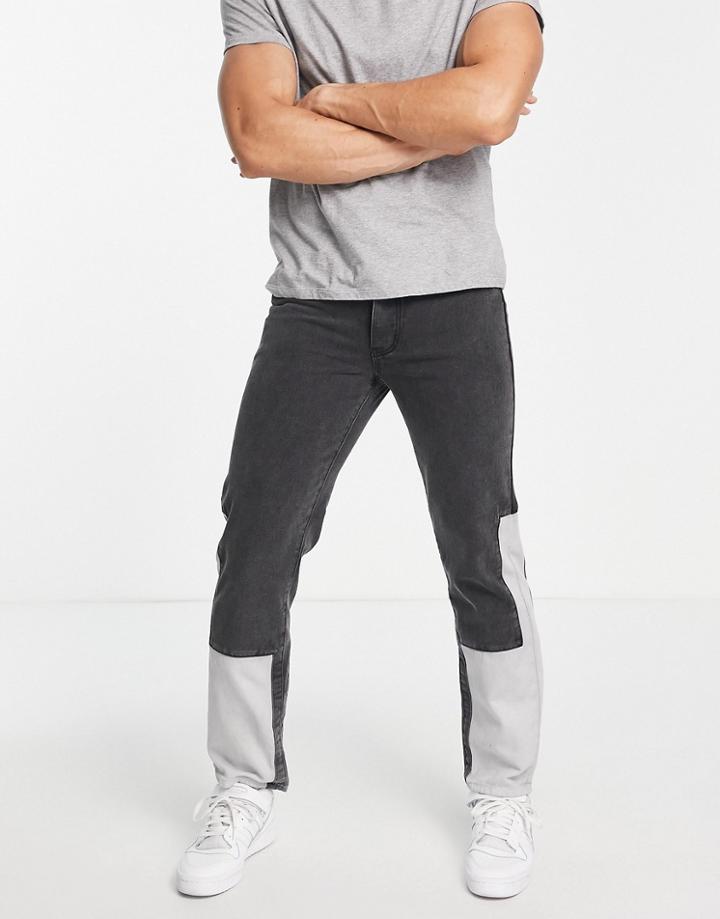 Liquor N Poker Straight Leg Jeans In Washed Black Denim With White Panels - Part Of A Set