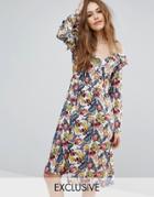Vero Moda Floral Print Exposed Shoulder Ruffle Dress - Multi