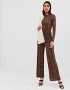 River Island Wide Leg Pants In Snake-brown