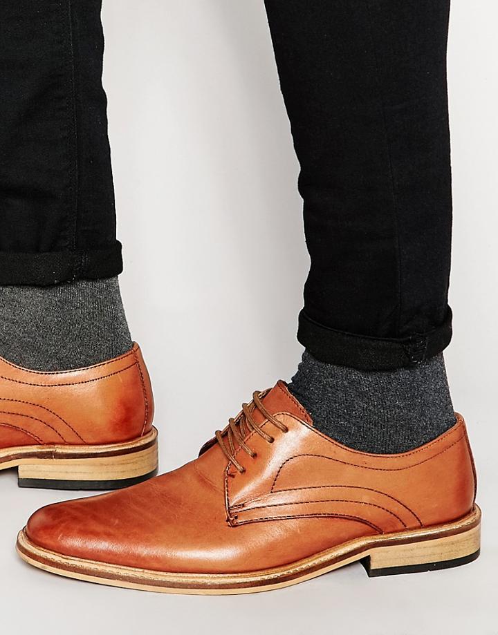 Dune Lace Up Shoes In Black Leather - Tan