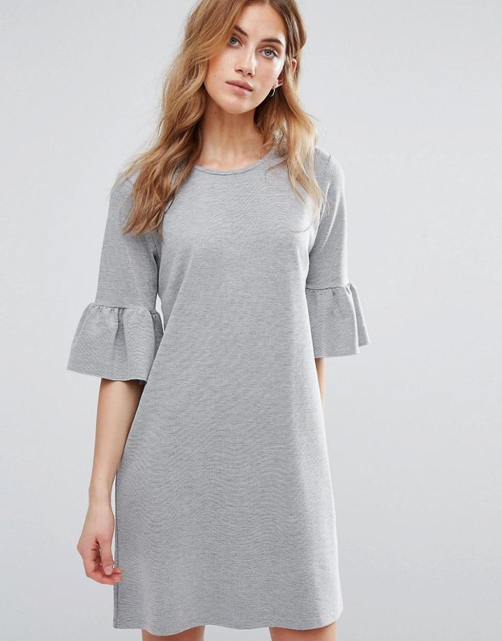 New Look Ruffle Sleeve Shift Dress - Gray