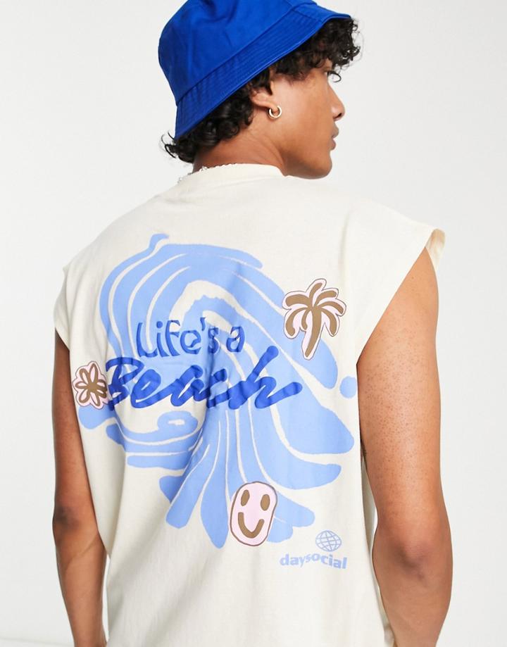 Asos Daysocial Oversized Tank Top With Wave Back Graphic Print In Off White