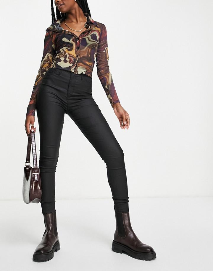 River Island Coated High Rise Skinny Jean In Black
