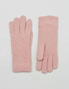 Aldo Cable Knit Gloves With Chenille Lining - Pink