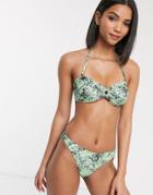 Vero Moda Bikini Bottom In Green Snake Print