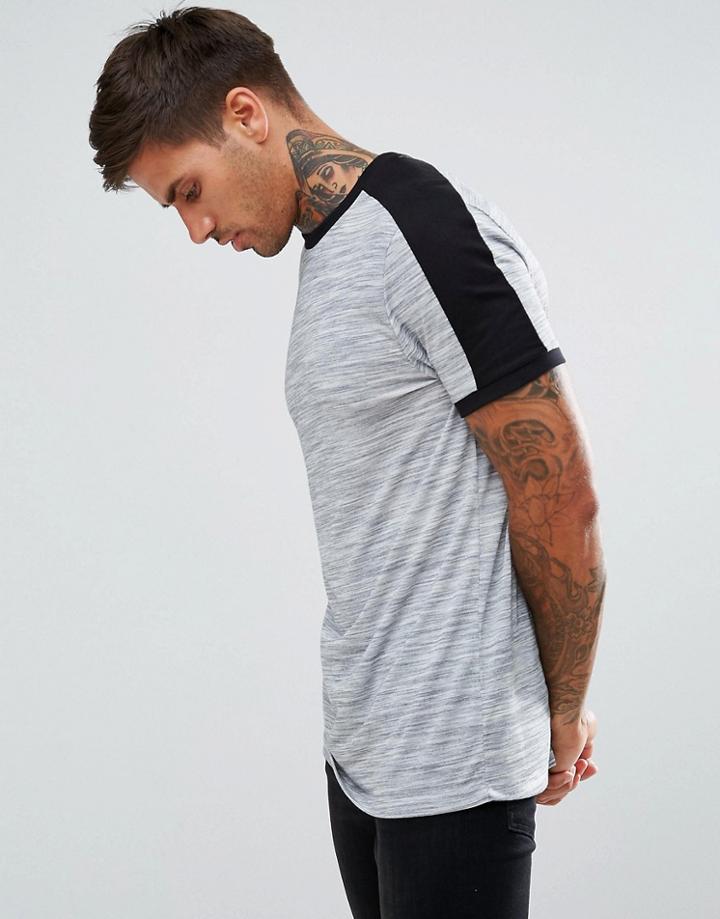 Asos T-shirt With Shoulder Color Block In Interest Fabric In Gray - Gray