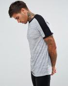 Asos T-shirt With Shoulder Color Block In Interest Fabric In Gray - Gray