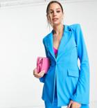 Asos Design Tall Jersey Suit Split Sleeve Tux Blazer In Electric Blue