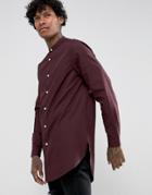 Asos Regular Fit Super Longline Shirt In Burgundy - Red