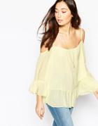 Wal G Cold Shoulder Cami Top With Frill Hem - Yellow
