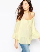 Wal G Cold Shoulder Cami Top With Frill Hem - Yellow