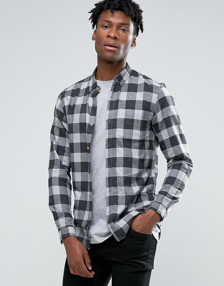 Pull & Bear Checked Shirt In Gray In Regular Fit - Gray