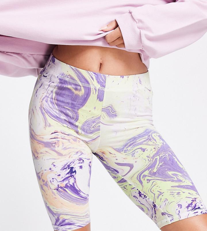 Weekday Stella Exclusive Organic Cotton Blend Legging Shorts In Marbled Print-multi