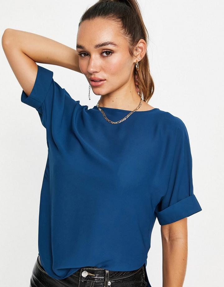 Asos Design Roll Sleeve Tee In Teal-blues