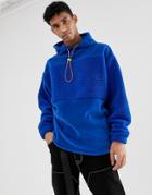 Asos Design Oversized Hoodie With Borg And Fleece Cut And Sew With Neon Trims In Blue - Blue