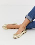 Miss Selfridge Ballerina Shoes In Gold - Gold