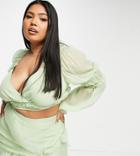 Asos Design Curve Matching Soft Ruffle Ruched Top In Mint-green
