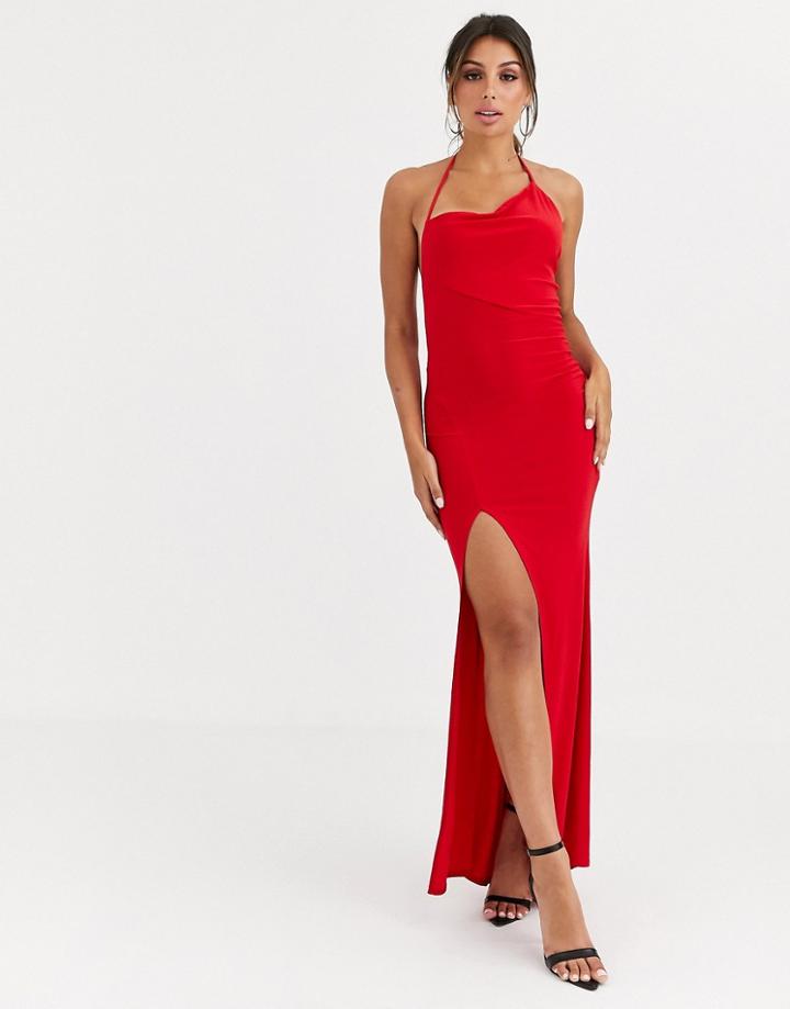 Asos Design One Shoulder Asymmetric Slinky Maxi Dress