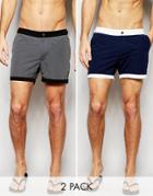 Asos Mid Length Swim Shorts 2 Pack With Fixed Waistband Save 20%