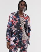 Asos Edition Oversized Double Breasted Suit Jacket With Dark Floral Print - Multi