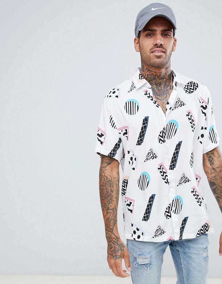 Asos Design Oversized 80's Style Print Shirt In White - White