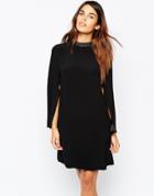 Warehouse Premium Embellished Cape Sleeve Dress - Black