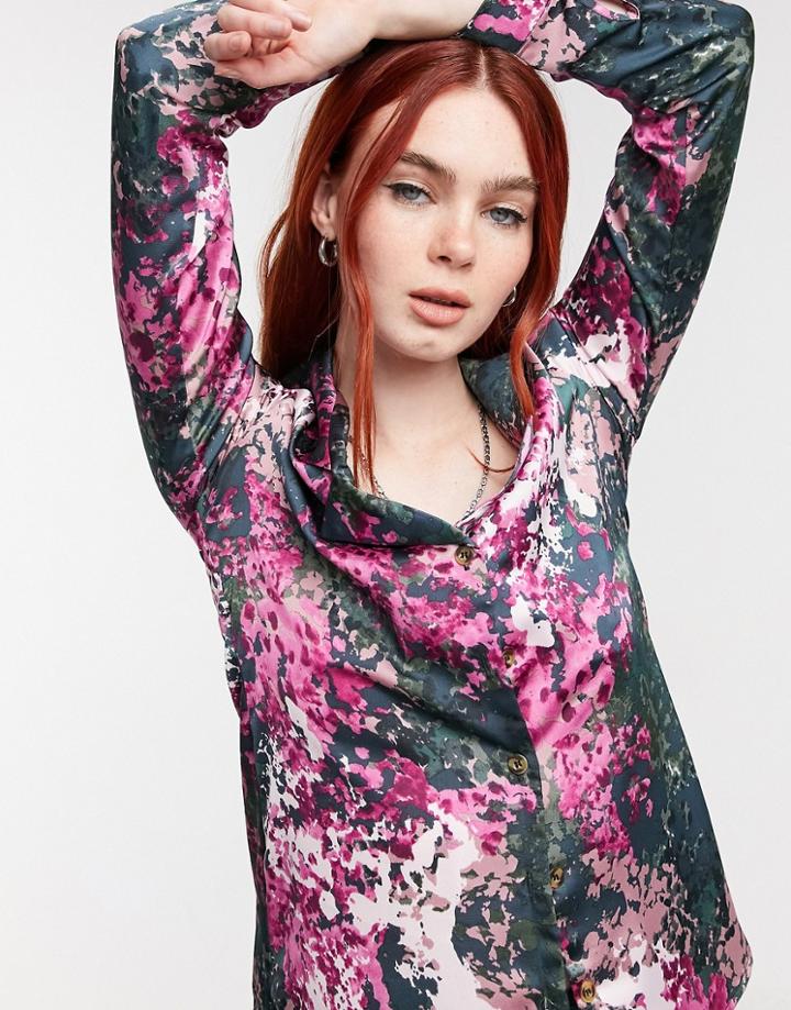 Never Fully Dressed Relaxed Satin Shirt In Bloom Print - Part Of A Set-multi