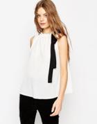 Asos Sleeveless Top With Contrast Neck Tie - Ivory