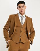 Asos Design Super Skinny Suit Vest In Tobacco-brown
