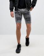 Siksilk Extreme Super Skinny Denim Shorts In Grey With Distressing - Gray