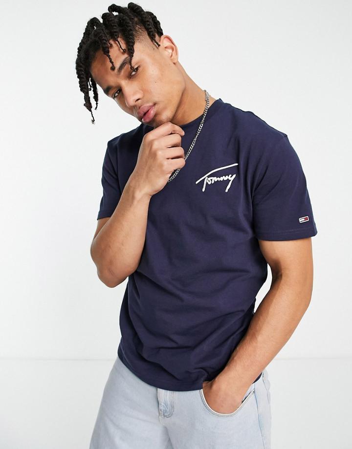 Tommy Jeans Signature Logo T-shirt In Navy
