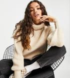 Topshop Petite Roll Neck Cropped Sweater In Sand-neutral