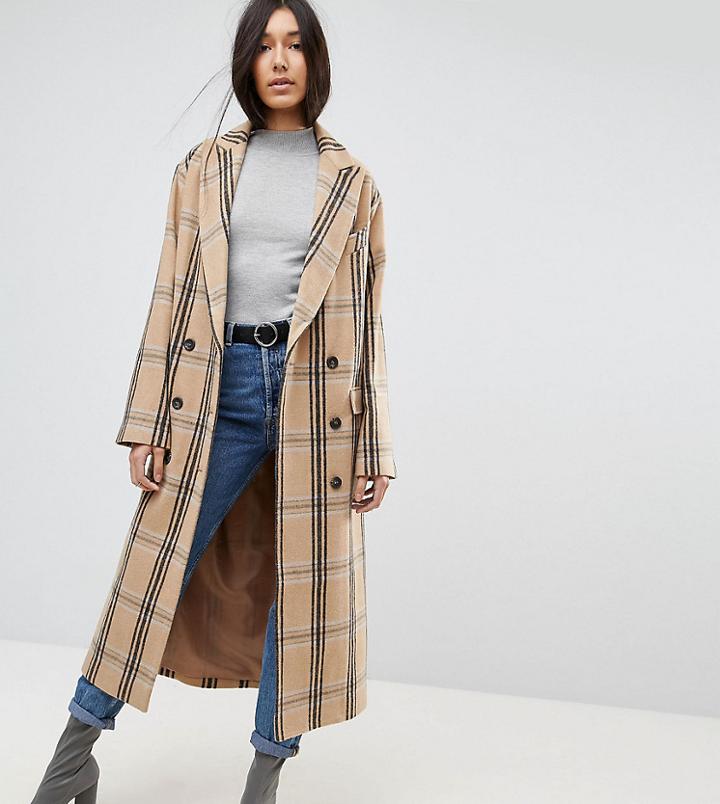 Asos Tall Wool Coat In Check - Multi