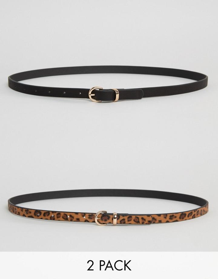 Asos 2 Pack Leopard And Plain Waist And Hip Belts - Multi