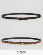 Asos 2 Pack Leopard And Plain Waist And Hip Belts - Multi