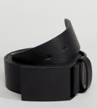 Asos Plus Wide Faux Leather Belt In Black With Matte Black Plate Buckle - Black