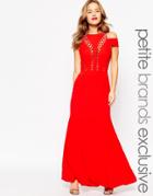 Jarlo Petite Bardot Shoulder Maxi Dress With Cut Out Detail - Red