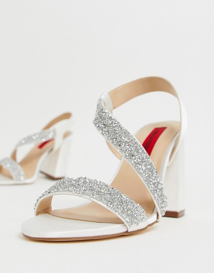 London Rebel Bridal Barely There Embellished Block Heel Sandals-cream