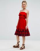 Asos Bandeau Midi With Broderie Hem - Red
