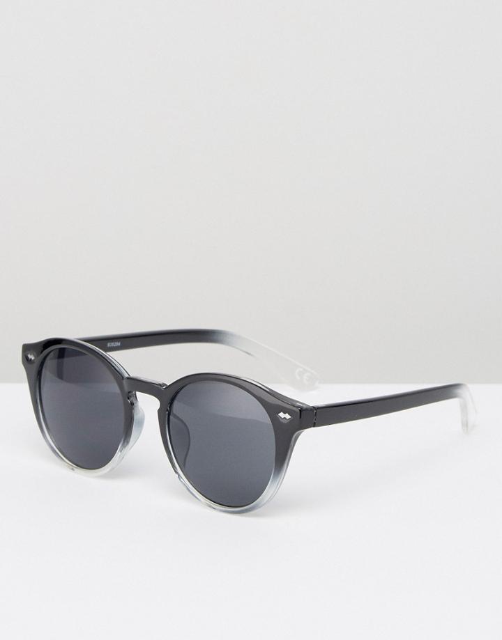 Asos Round Sunglasses In Black To Clear Fade - Black
