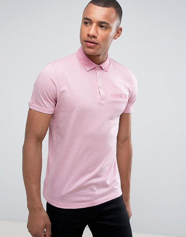 Ted Baker Polo In Herringbone Print - Pink