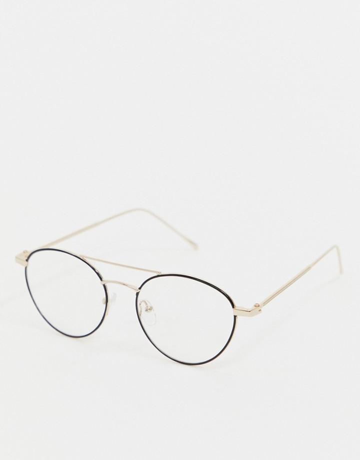 Reclaimed Vintage Inspired Round Double Brow Glasses In Black Exclusive To Asos - Black