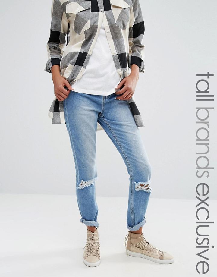 Daisy Street Tall Distressed Boyfriend Jean - Blue