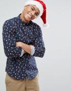 Only & Sons Slim Shirt With Holidays Print - Navy