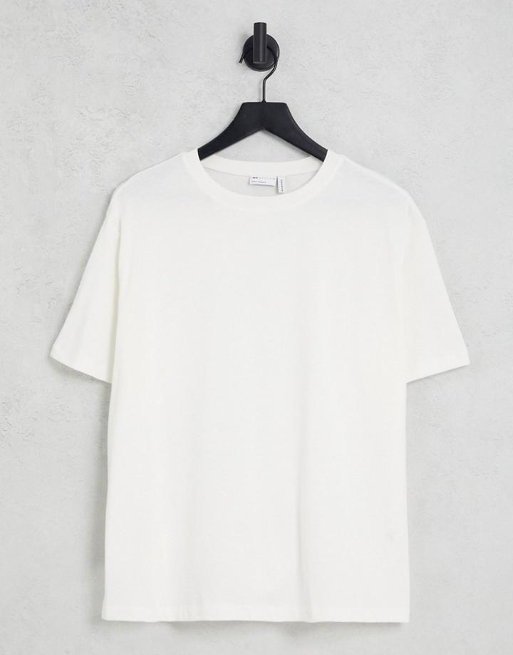 Asos Design Oversized Long Line T-shirt In Cream-white